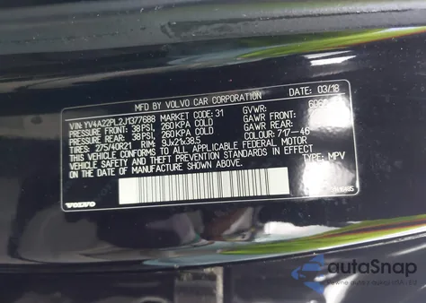 2018 Volvo Xc90 T6 Inscription z USA, uszkodzony, nr VIN YV4A22PL2J1377688